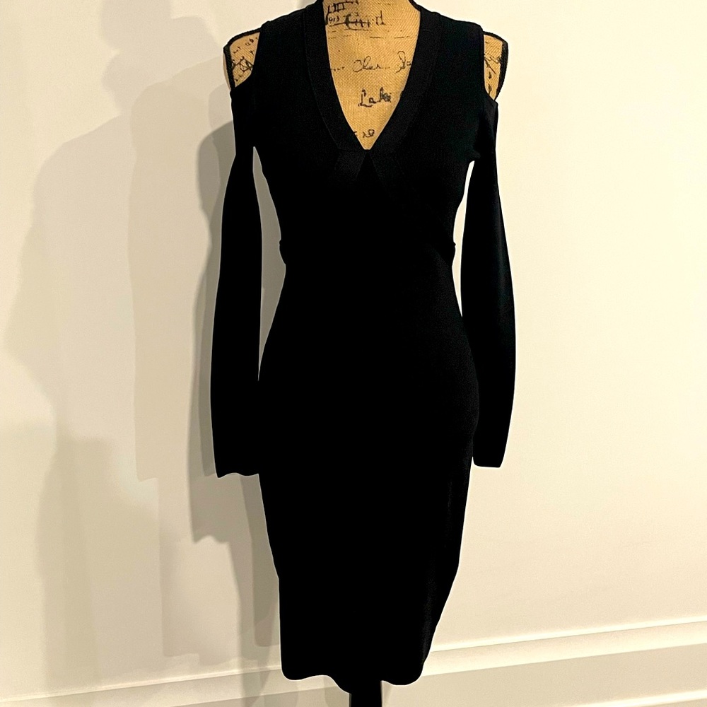 SUPERTRASH ultra black fitted dress w cold shoulders Size Medium